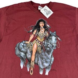 Vintage 90s Carol Martin Idaho Native American Horse Maroon T-Shirt Men’s XL NWT